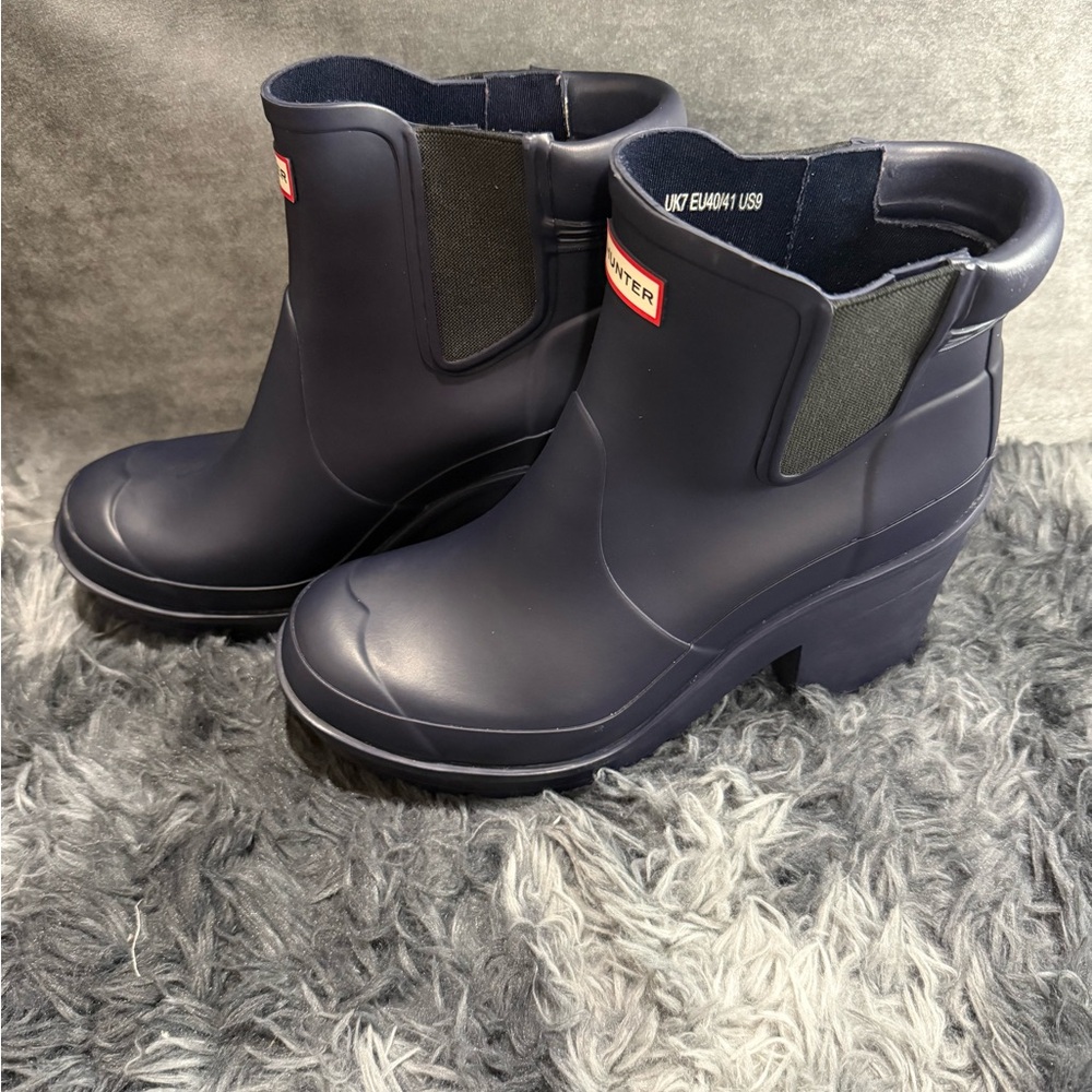 Hunter Original Chunky Block High Heel Chelsea Rain Boots Rare - Picture 2 of 3